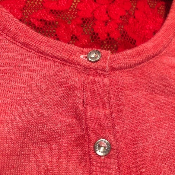 Marc Jacobs red lace cardigan rhinestone buttons 6 - Picture 11 of 13